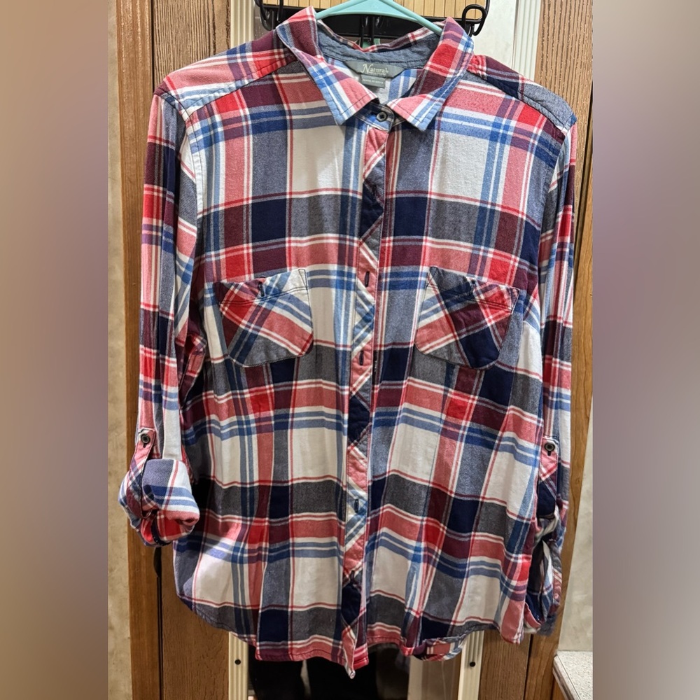 Natural Reflections Women’s Plaid Flannel Button-Down Shirt — Size XL